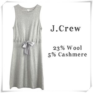 J.crew Cashmere Blend Wool Sleeveless Waist Bow Dress Light Gray